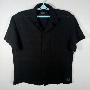Scotch & Soda Shirt Mens XL Black Button Up Camp Loop Collar Knit Vacation